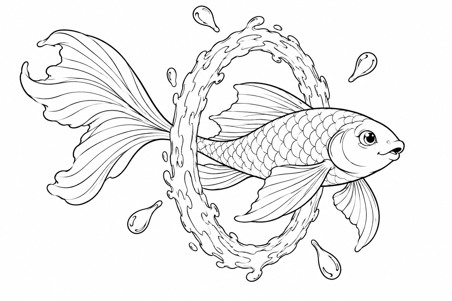 水のリングを飛ぶ魚の塗り絵
