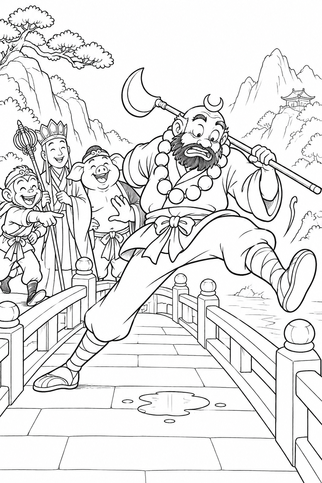 どたばた西遊記:悟浄と石橋の塗り絵