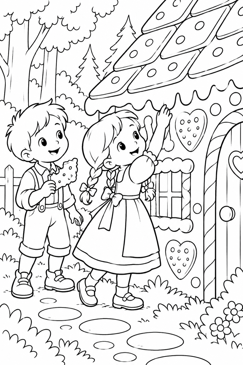 Hansel and Gretel:A piece of biscuit roof(Cozy) coloring page