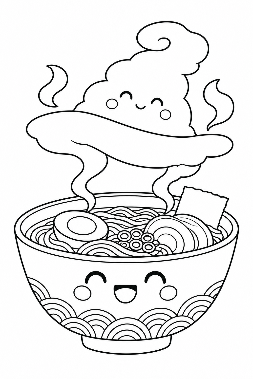 ラーメンどんぶりの湯気の帽子の塗り絵