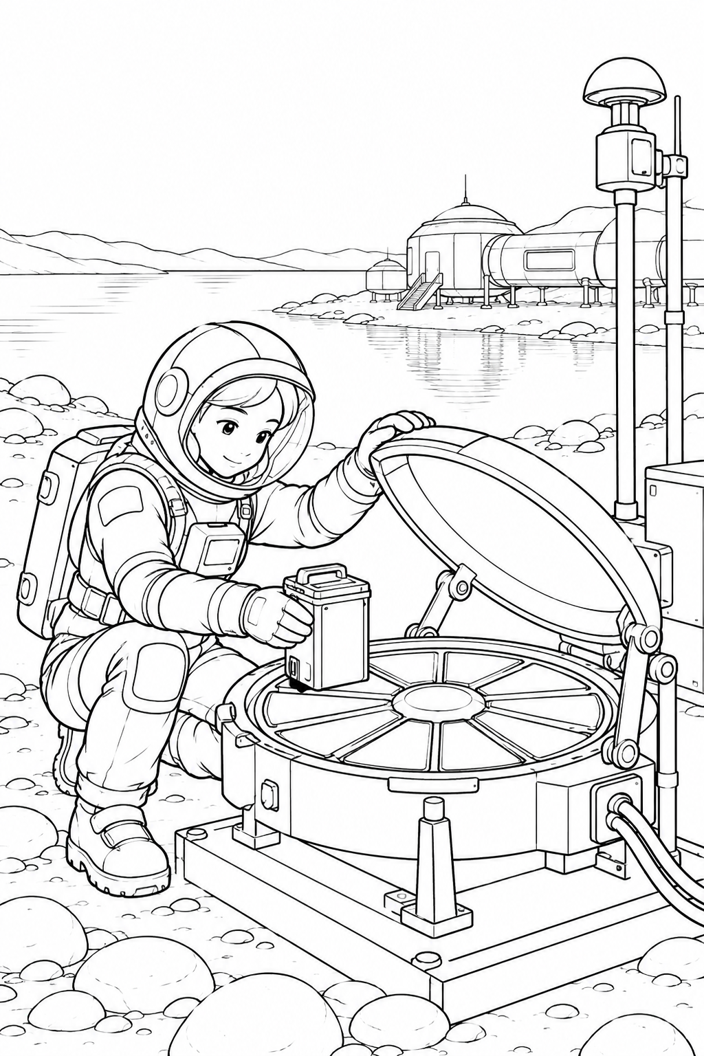 タイタンの湖畔基地:宇宙のちりを集める装置の塗り絵