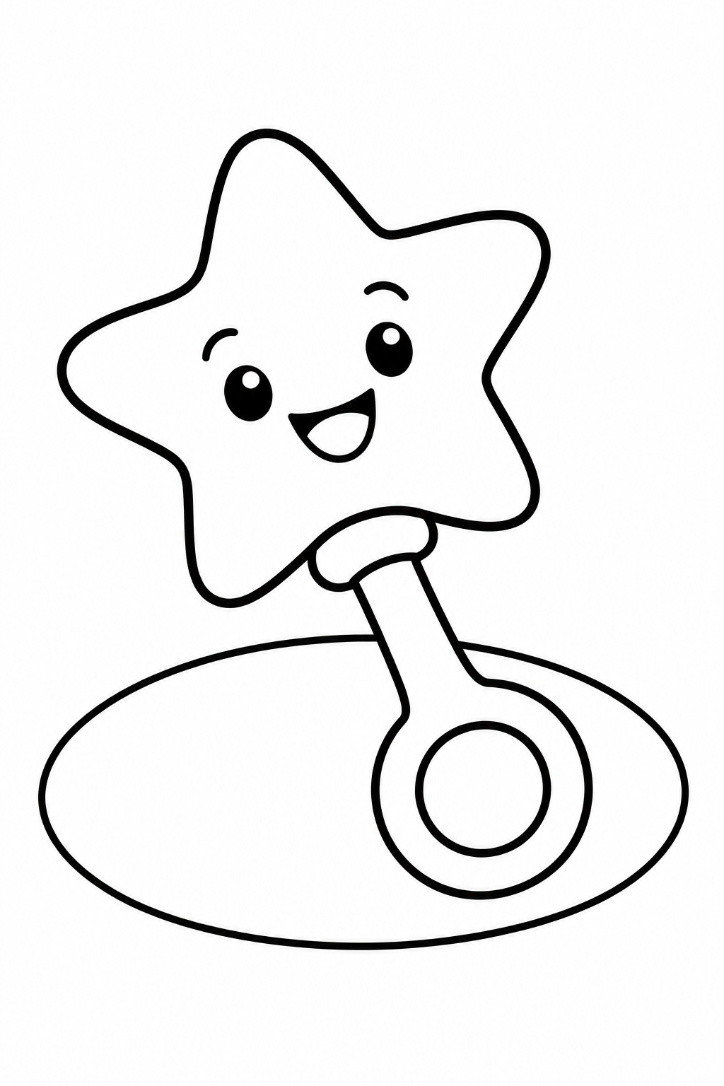 星のガラガラと丸いマットの塗り絵