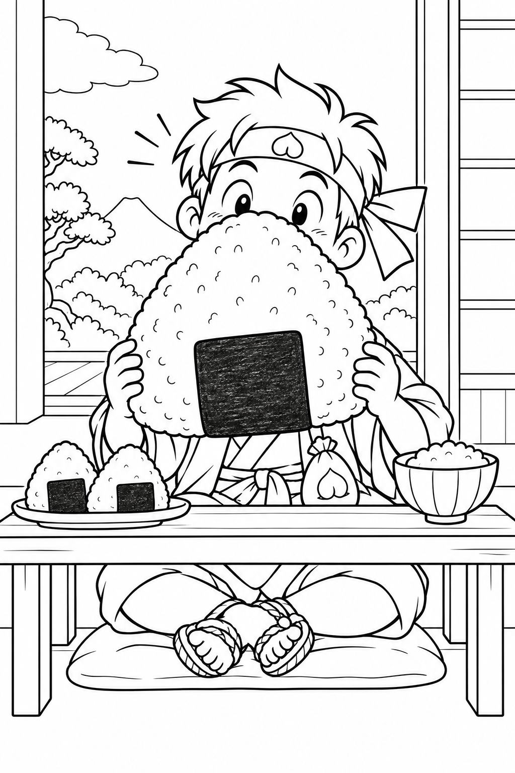 ギャグ桃太郎：桃太郎のおにぎりごはんの塗り絵