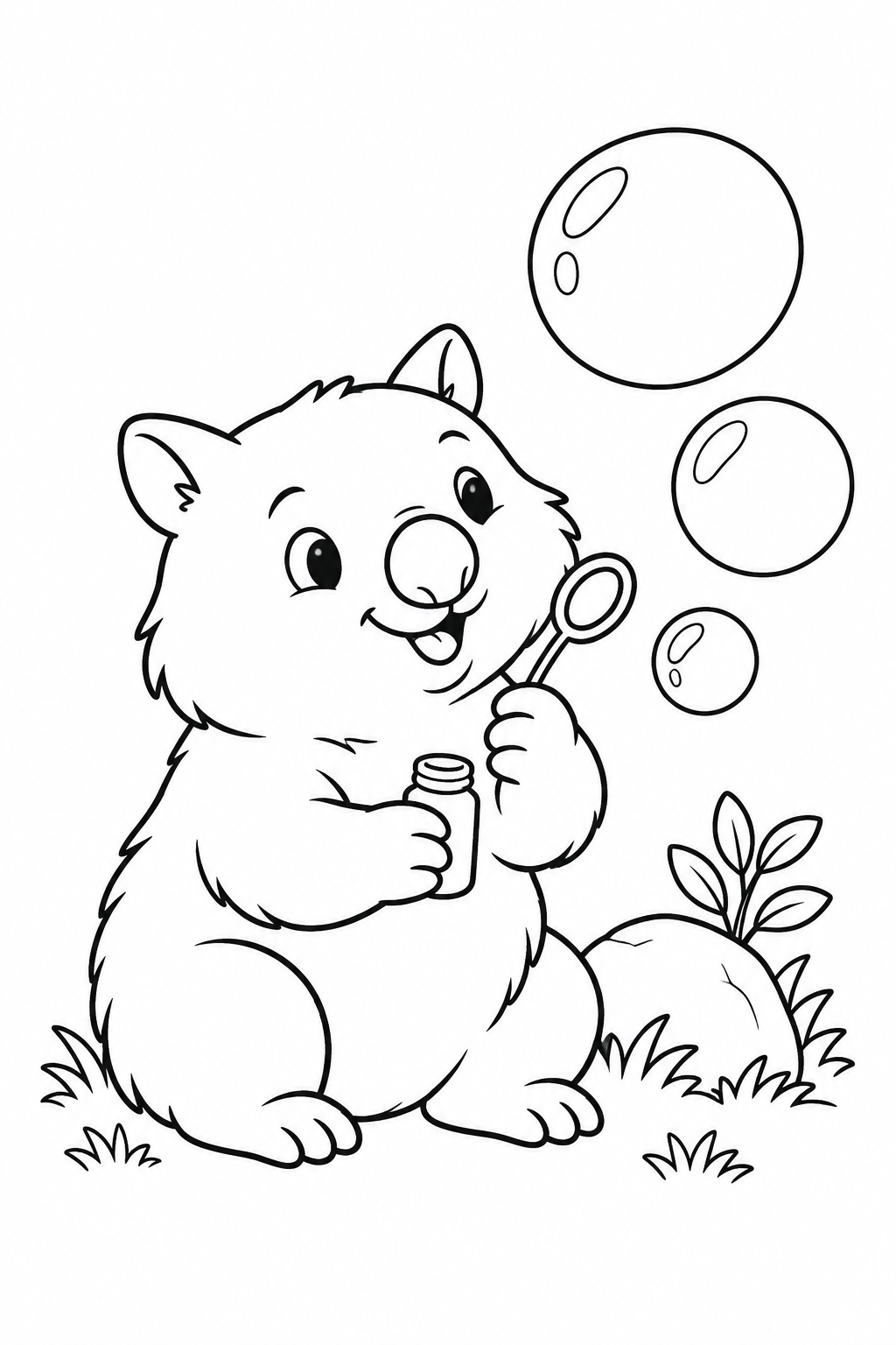 ウォンバットのシャボン玉あそびの塗り絵