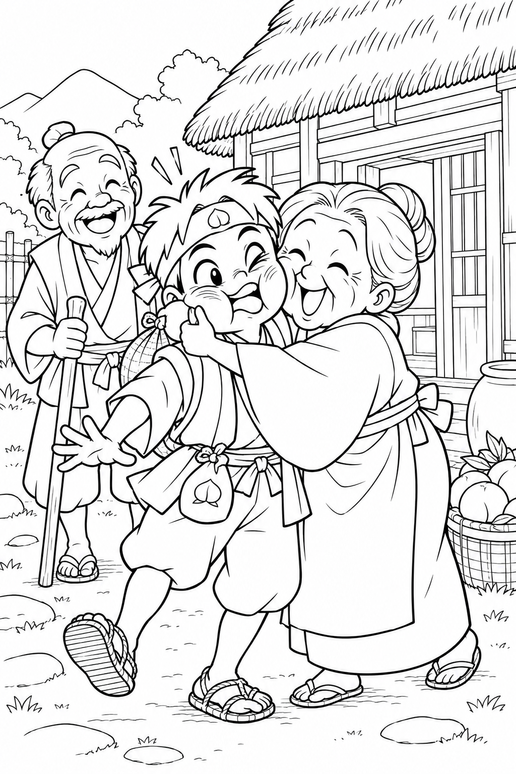 ギャグ桃太郎:桃太郎のただいまの塗り絵