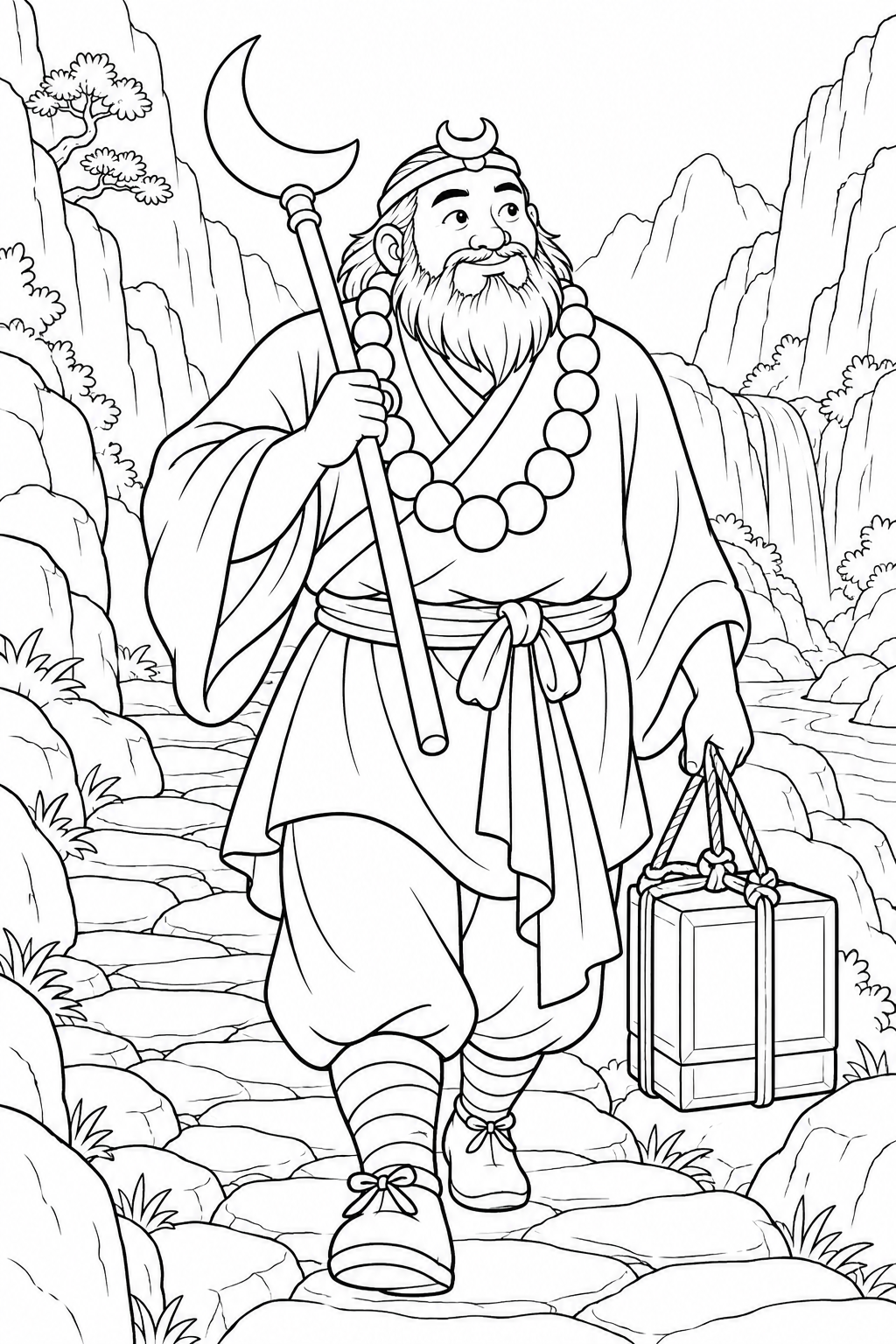 ほっこり西遊記：悟浄と渓谷の道の塗り絵