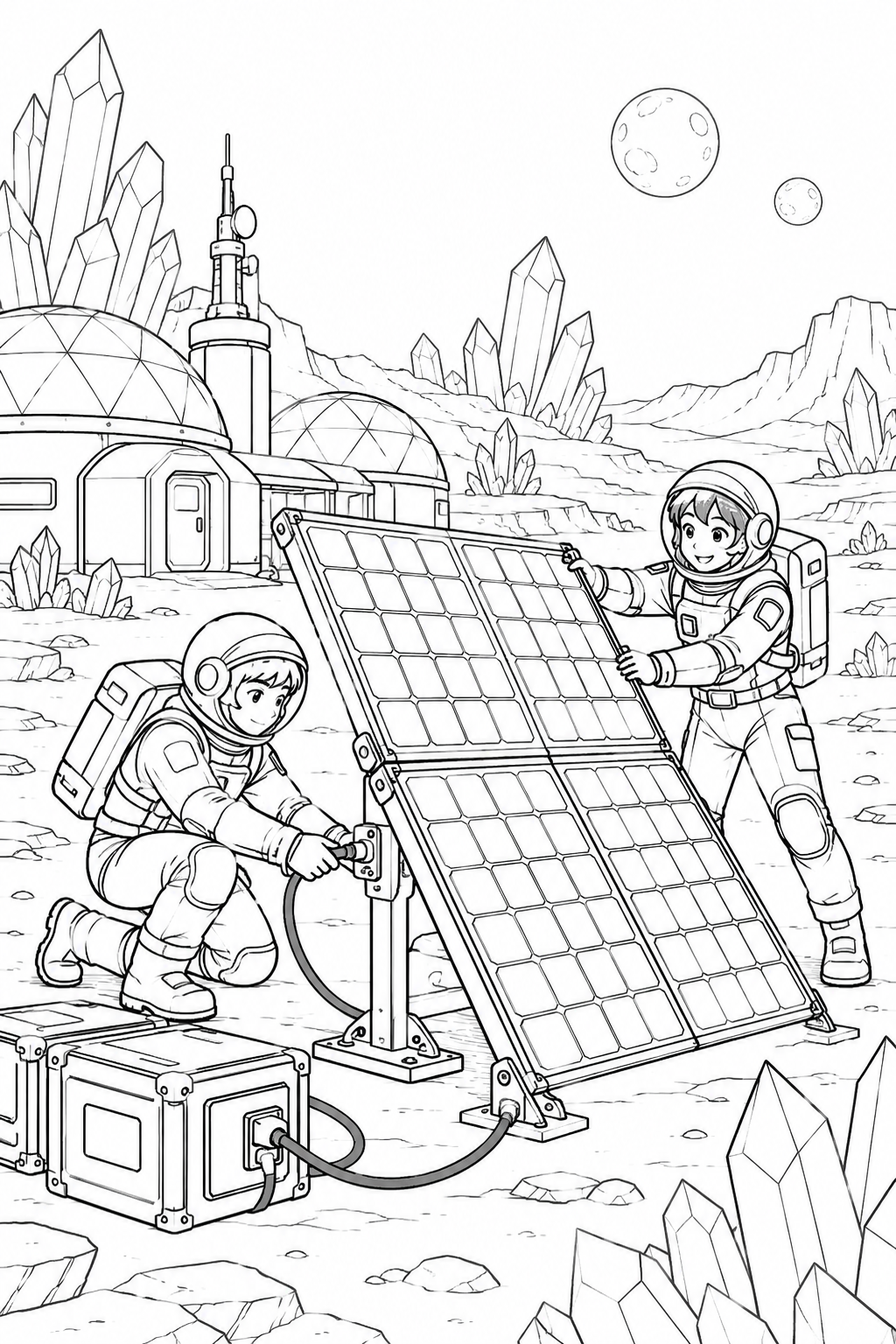 空想の結晶惑星の基地：太陽光パネルの設置の塗り絵