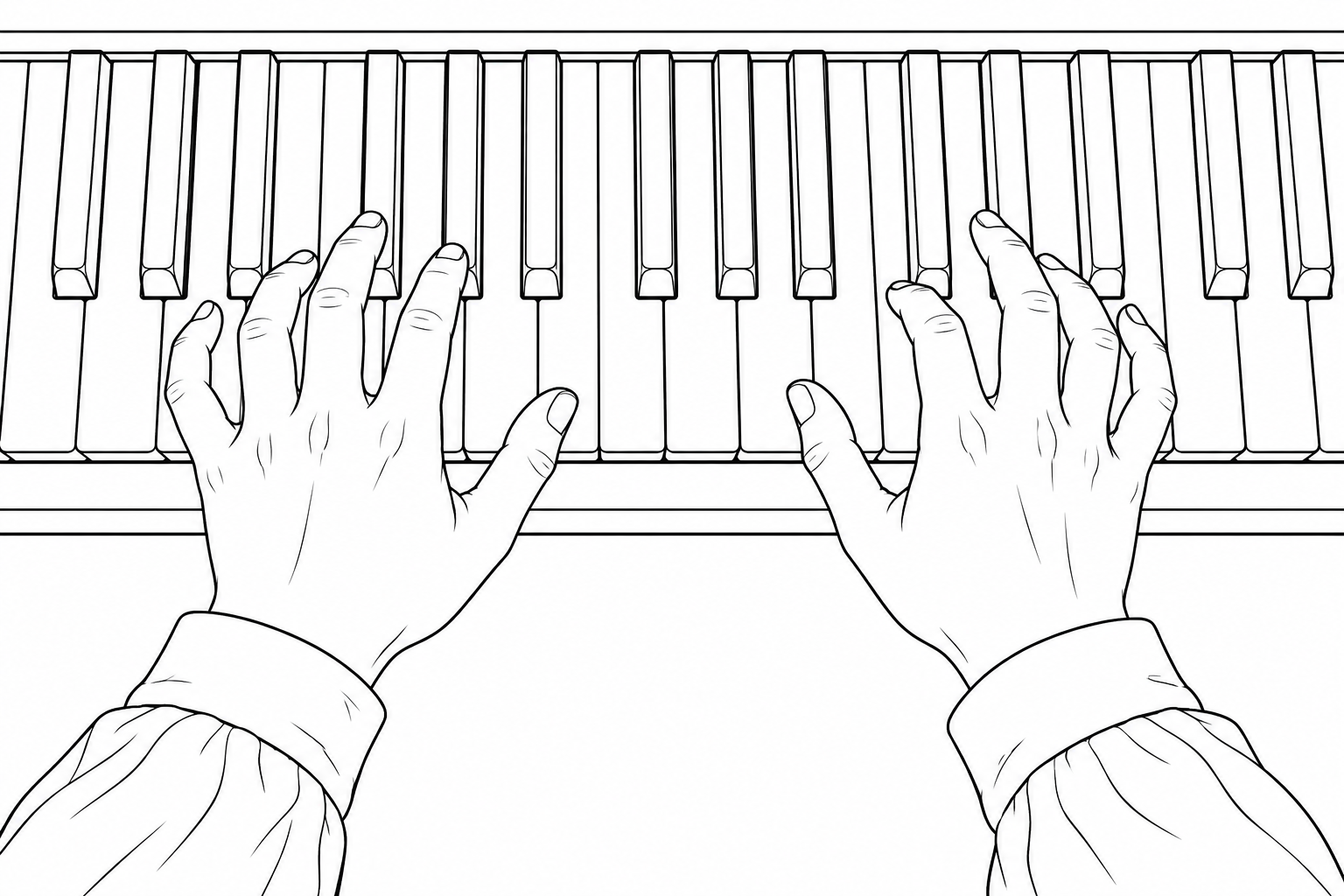 Coloriage Mains sur les touches du piano