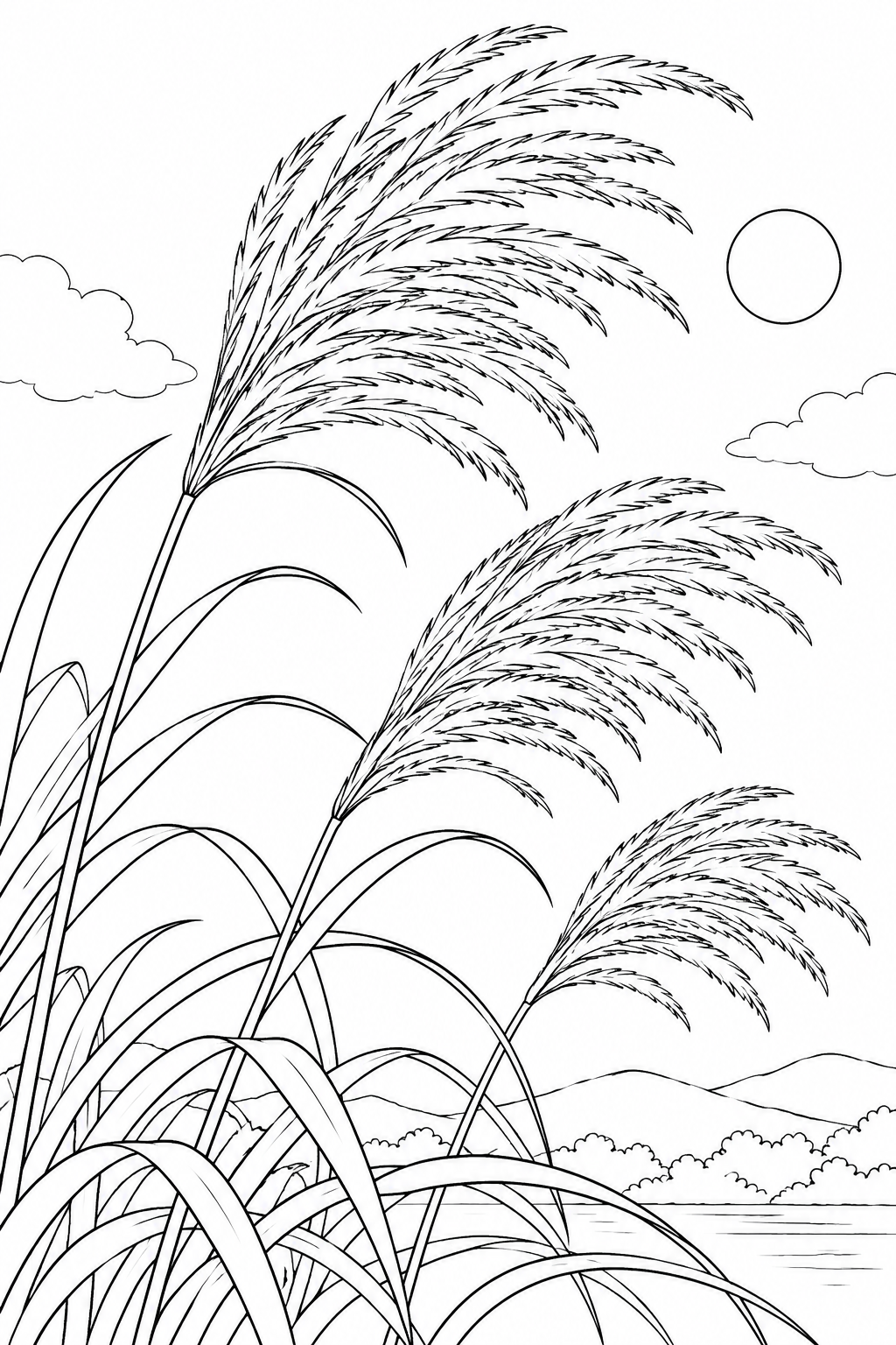 観察スケッチ:ススキの穂と風の塗り絵