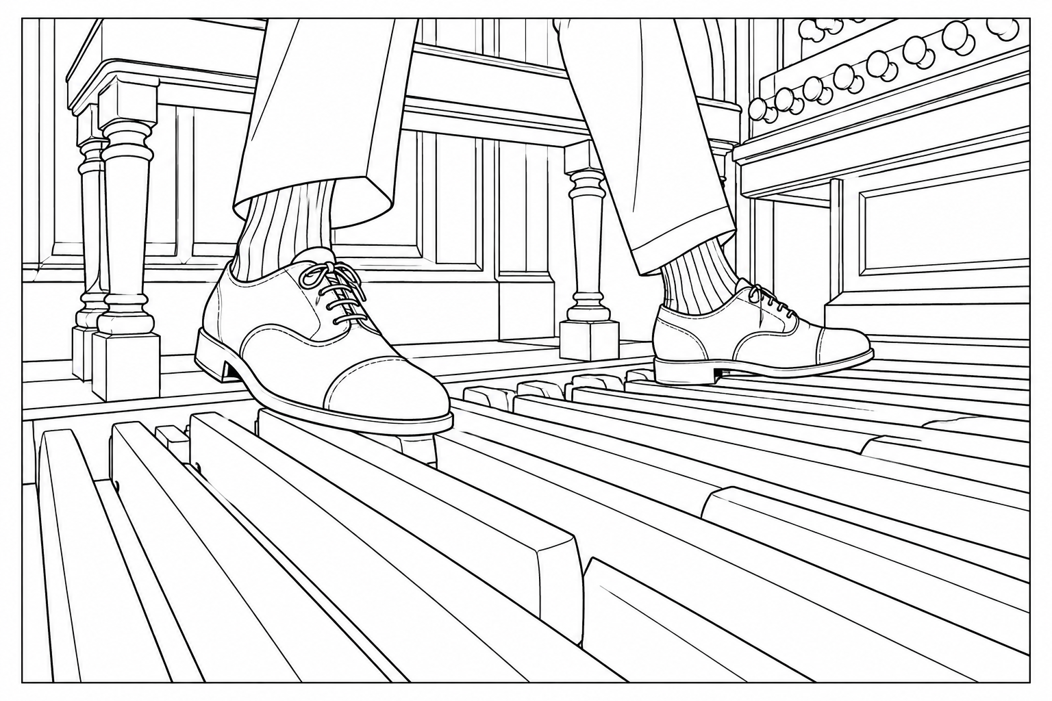 Dibujo de Pedales de órgano bajo los pies para colorear
