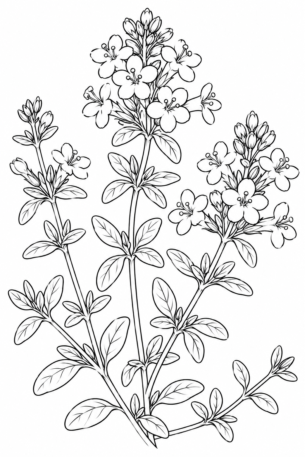 Desenho de Estudo da natureza: Pequenas flores de tomilho para colorir