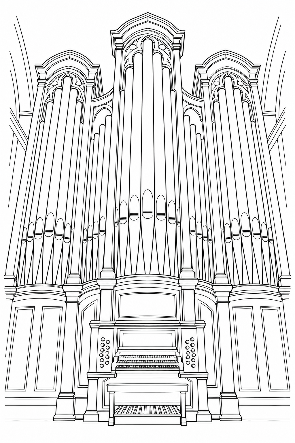 パイプオルガンを見上げるの塗り絵