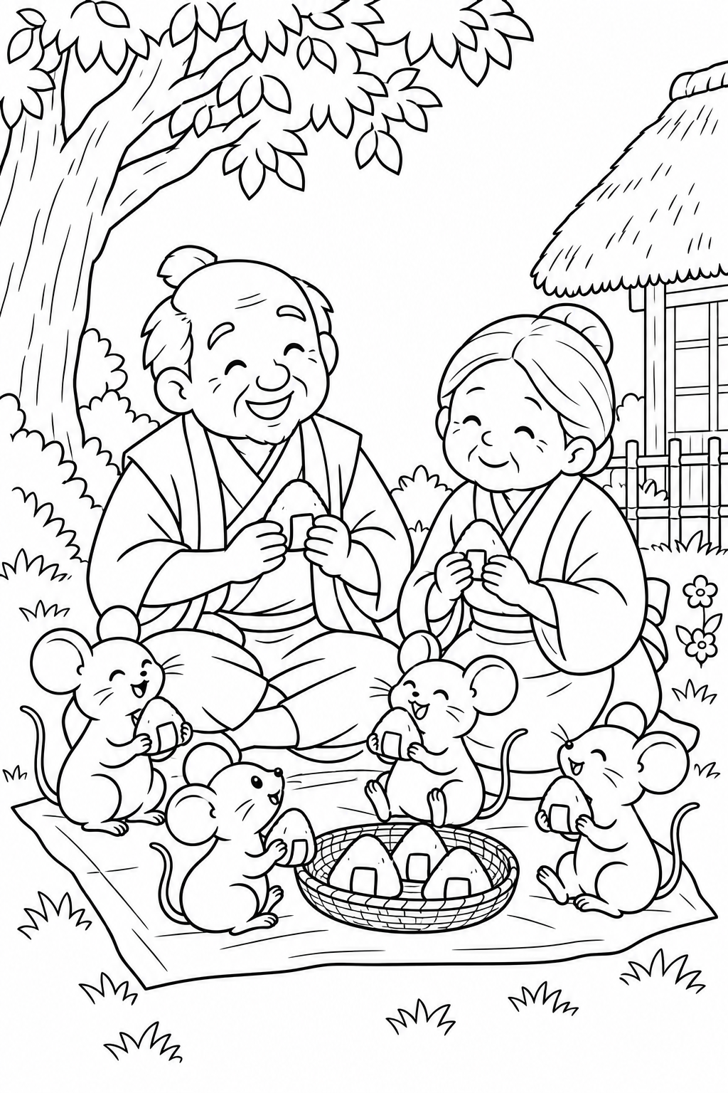 おむすびころりん・ほっこり:みんなでおむすびの塗り絵