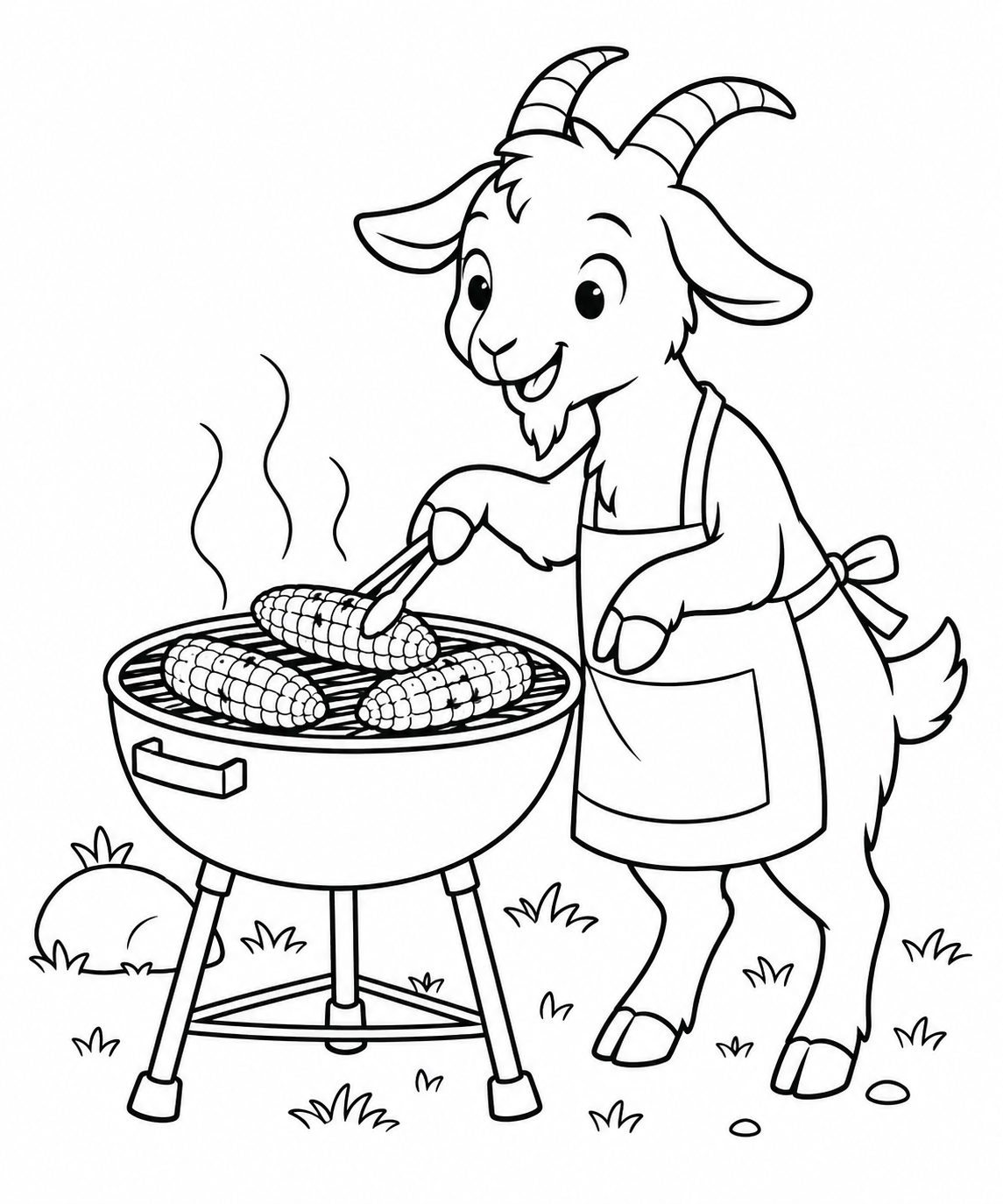 とうもろこしを焼くヤギの塗り絵