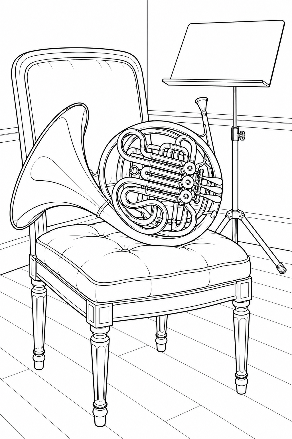 Dibujo de Trompa en una sala de ensayo para colorear