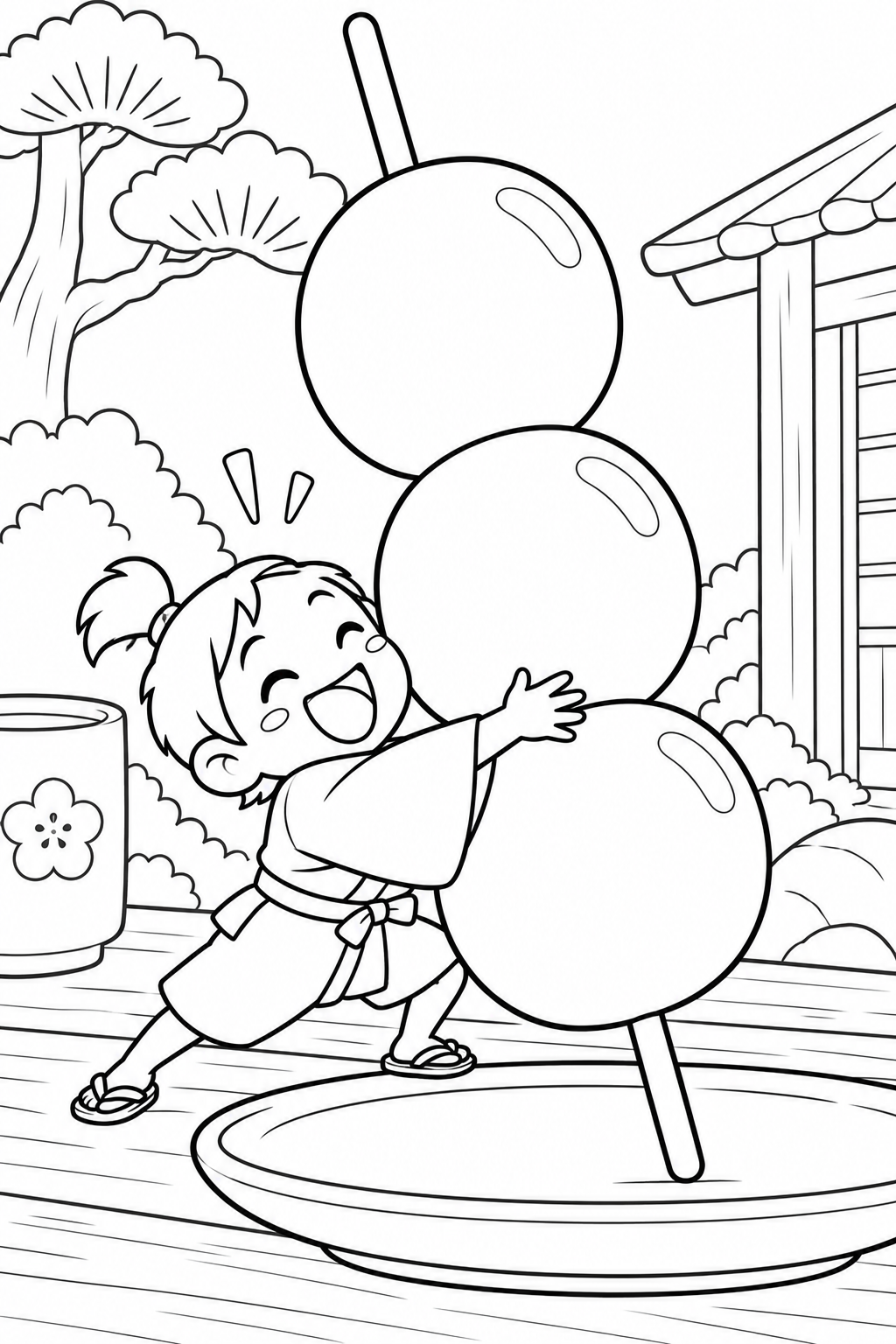 一寸法師・だんご一本をひとりじめの塗り絵