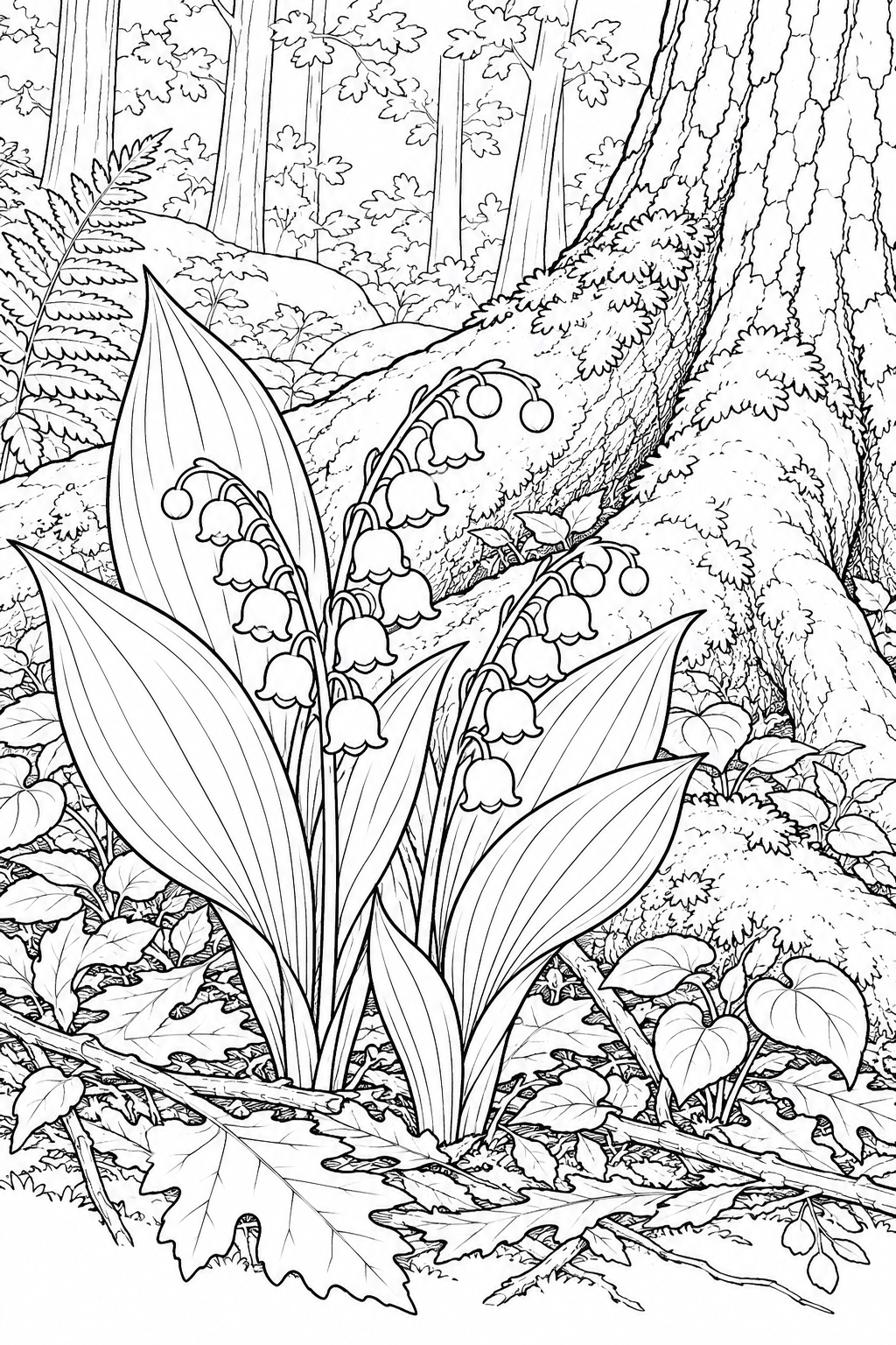 Coloriage Scène de nature : Petites clochettes de muguet