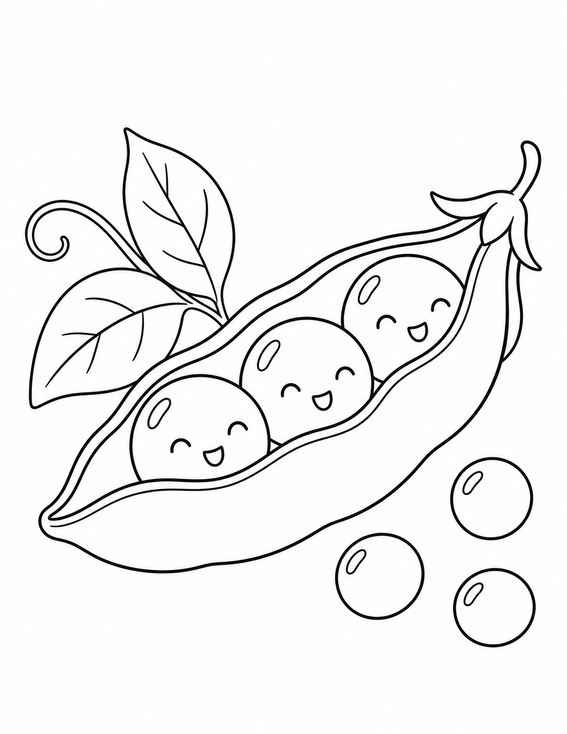 さやから顔を出すグリーンピースの塗り絵
