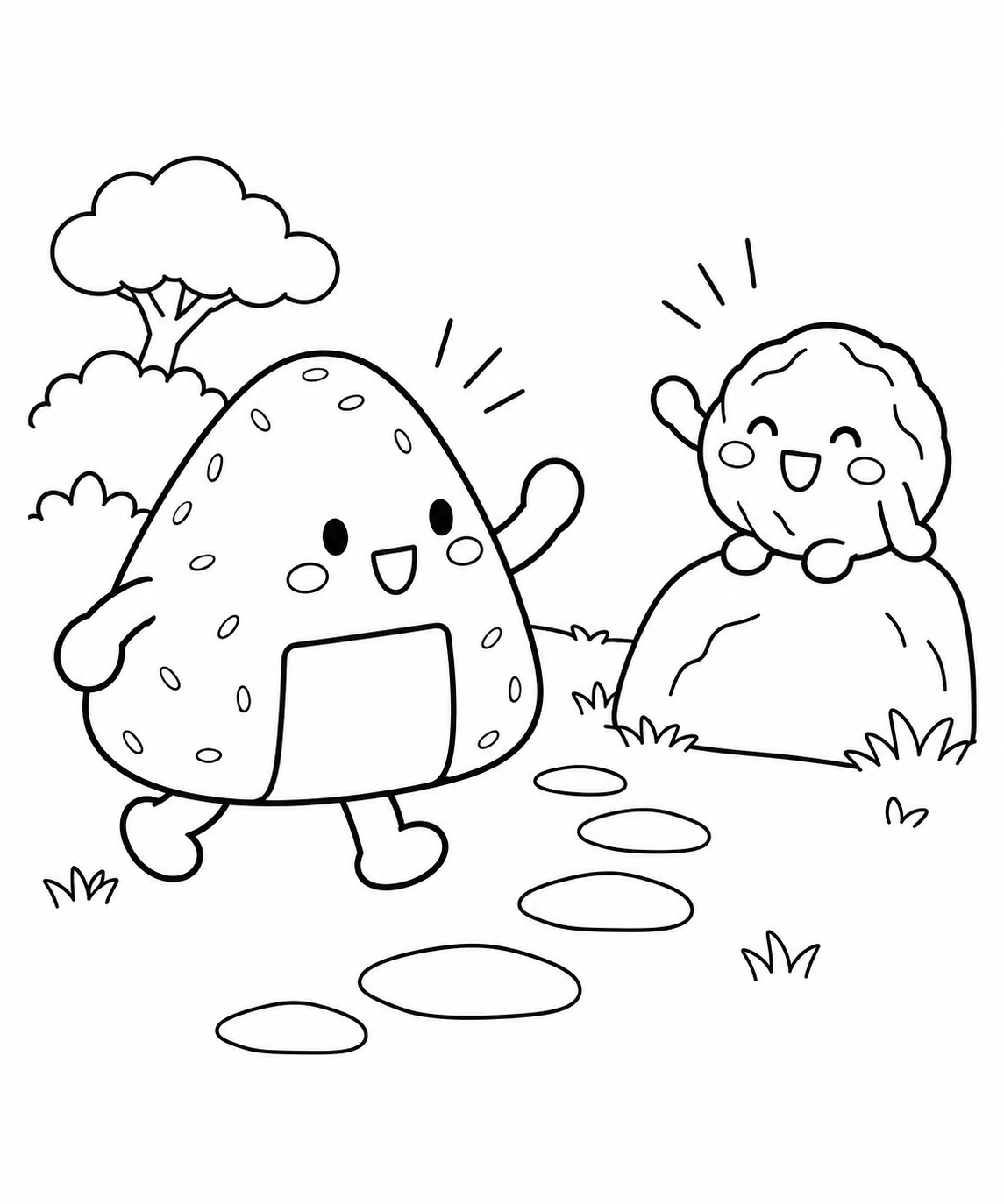おむすびと梅干しの待ち合わせの塗り絵