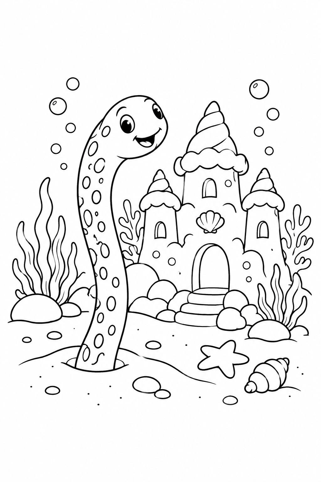 Spotted garden eel at a Coral Castle coloring page