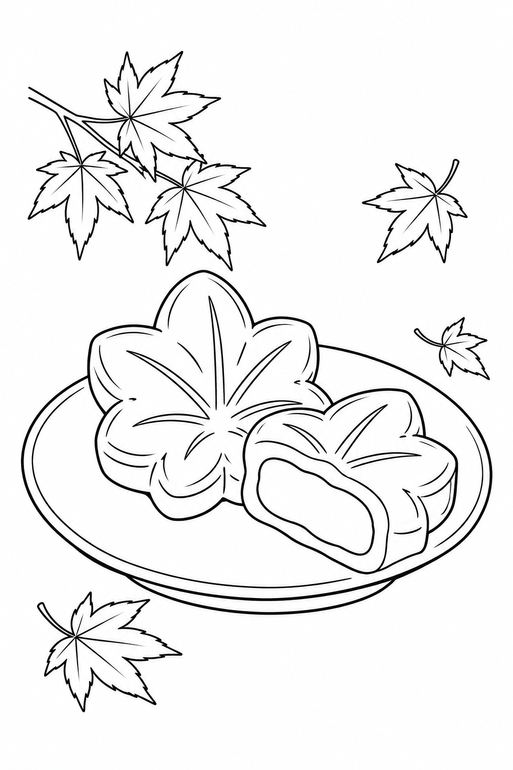 Maple Leaf Sweets on a Small Plate coloring page
