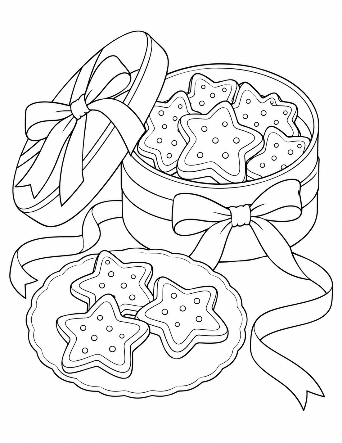 星のクッキーとリボンの塗り絵