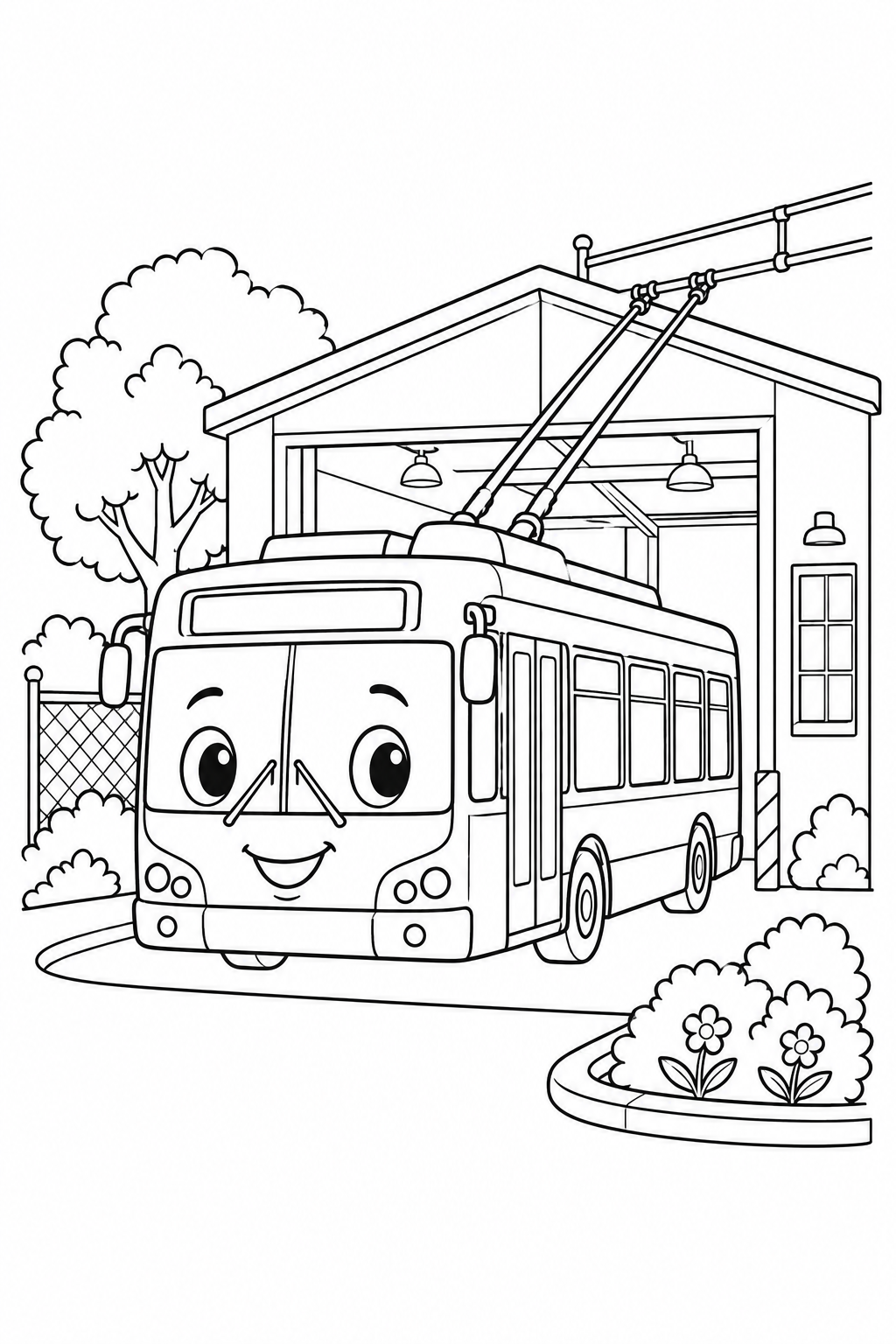 Dibujo de El trolebús en el garaje para colorear