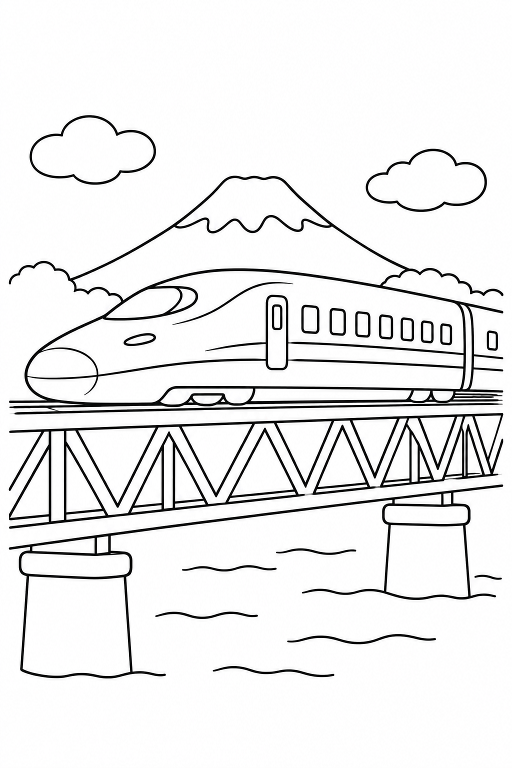 新幹線と鉄橋の塗り絵
