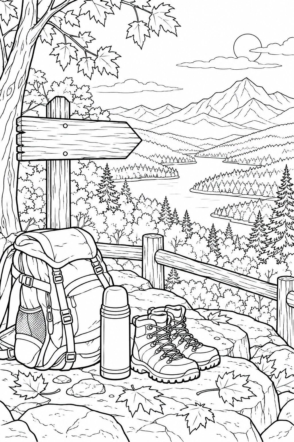 Coloriage Terrasse panoramique en montagne — automne