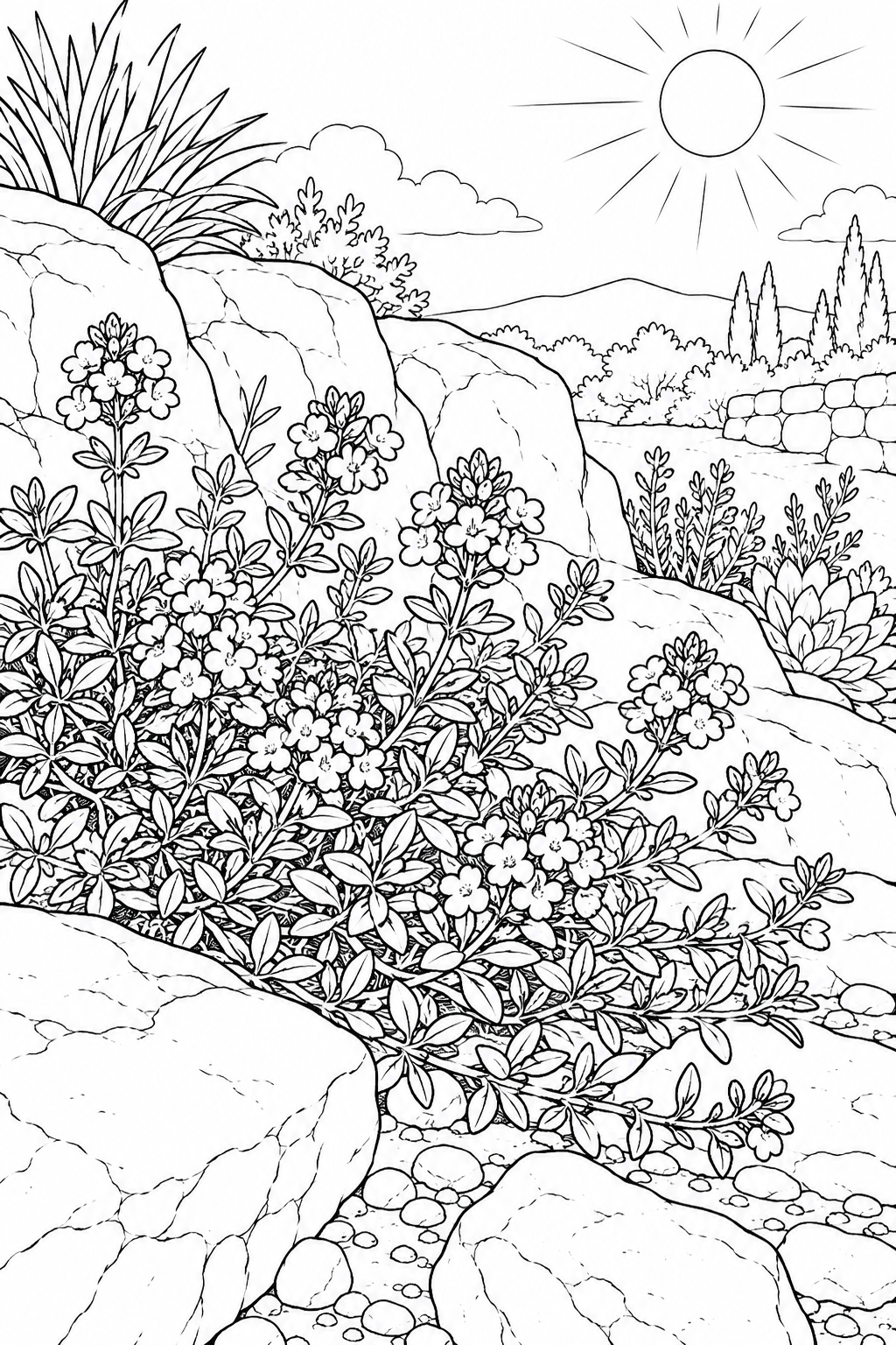 自然のひとこま:タイムの小さな花の塗り絵