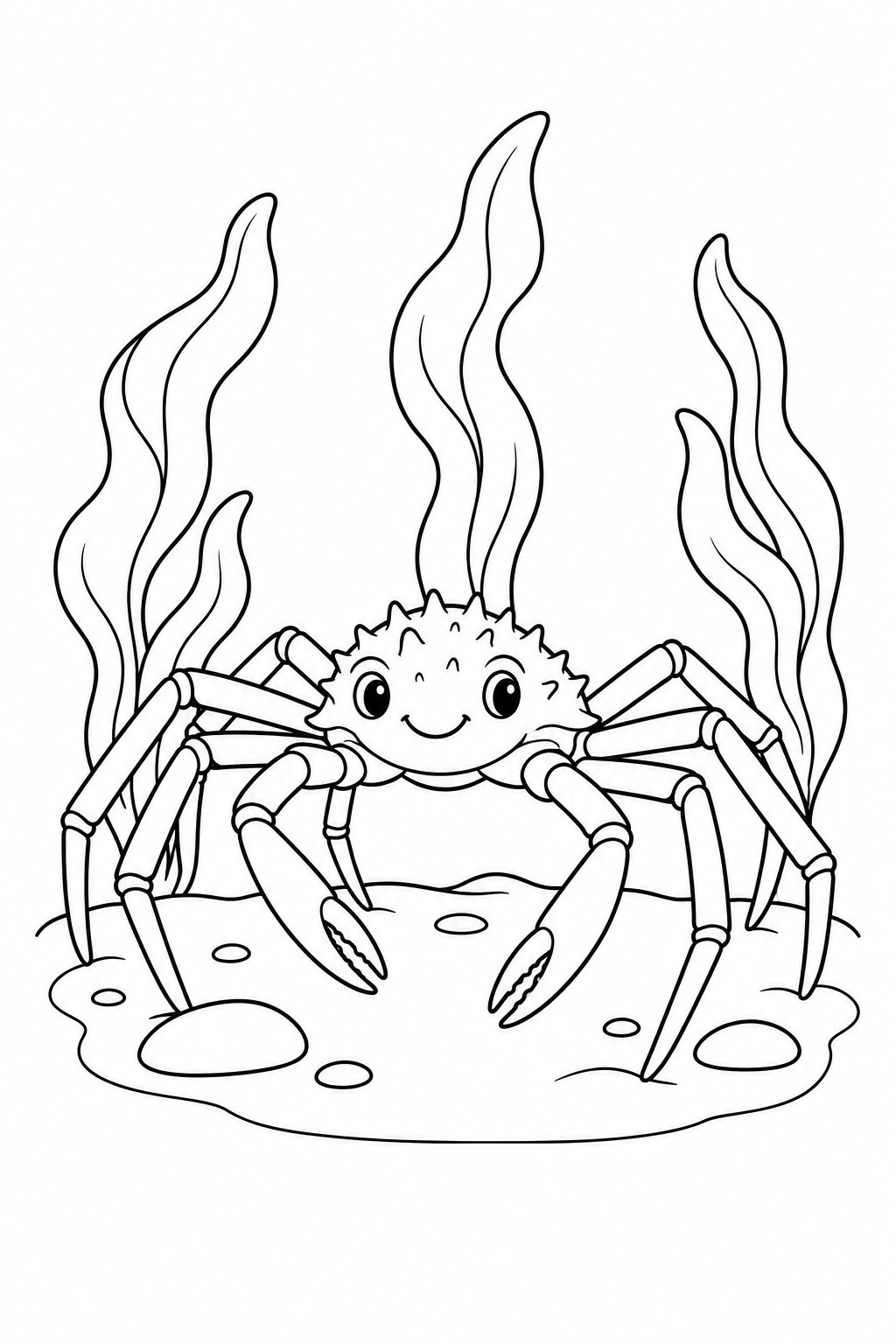 Dibujo de El cangrejo araña japonés en el bosque de algas para colorear