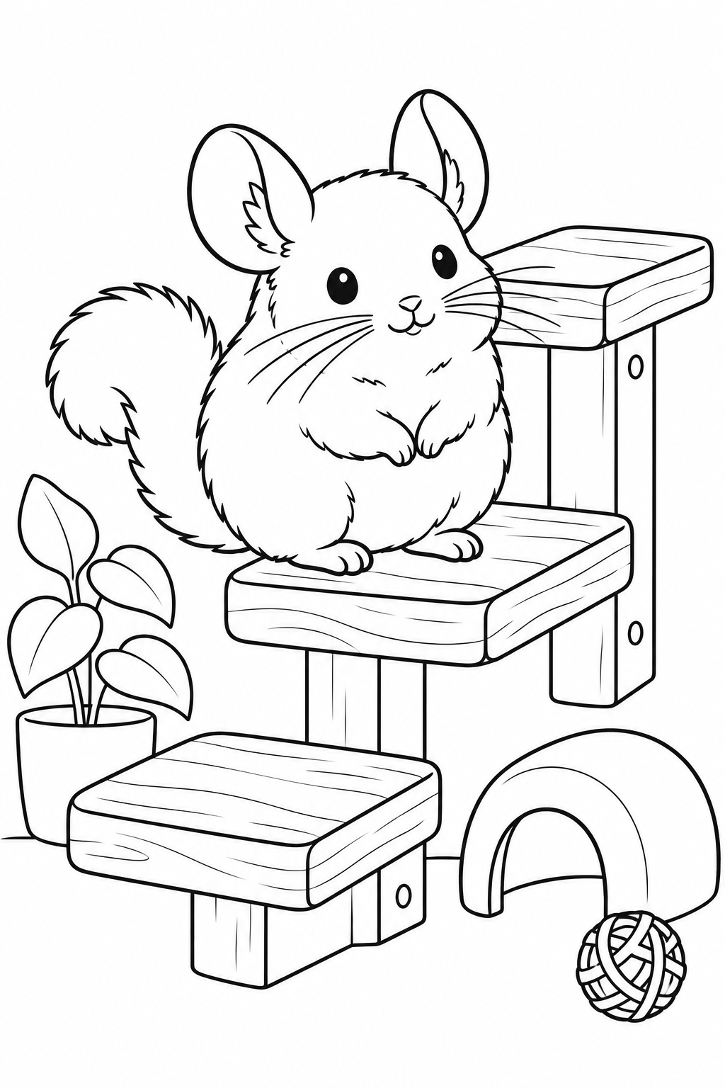 チンチラと木のステップの塗り絵