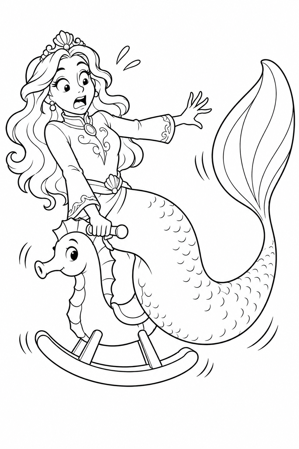 人魚姫:小さな木馬ならぬ木の海馬の塗り絵