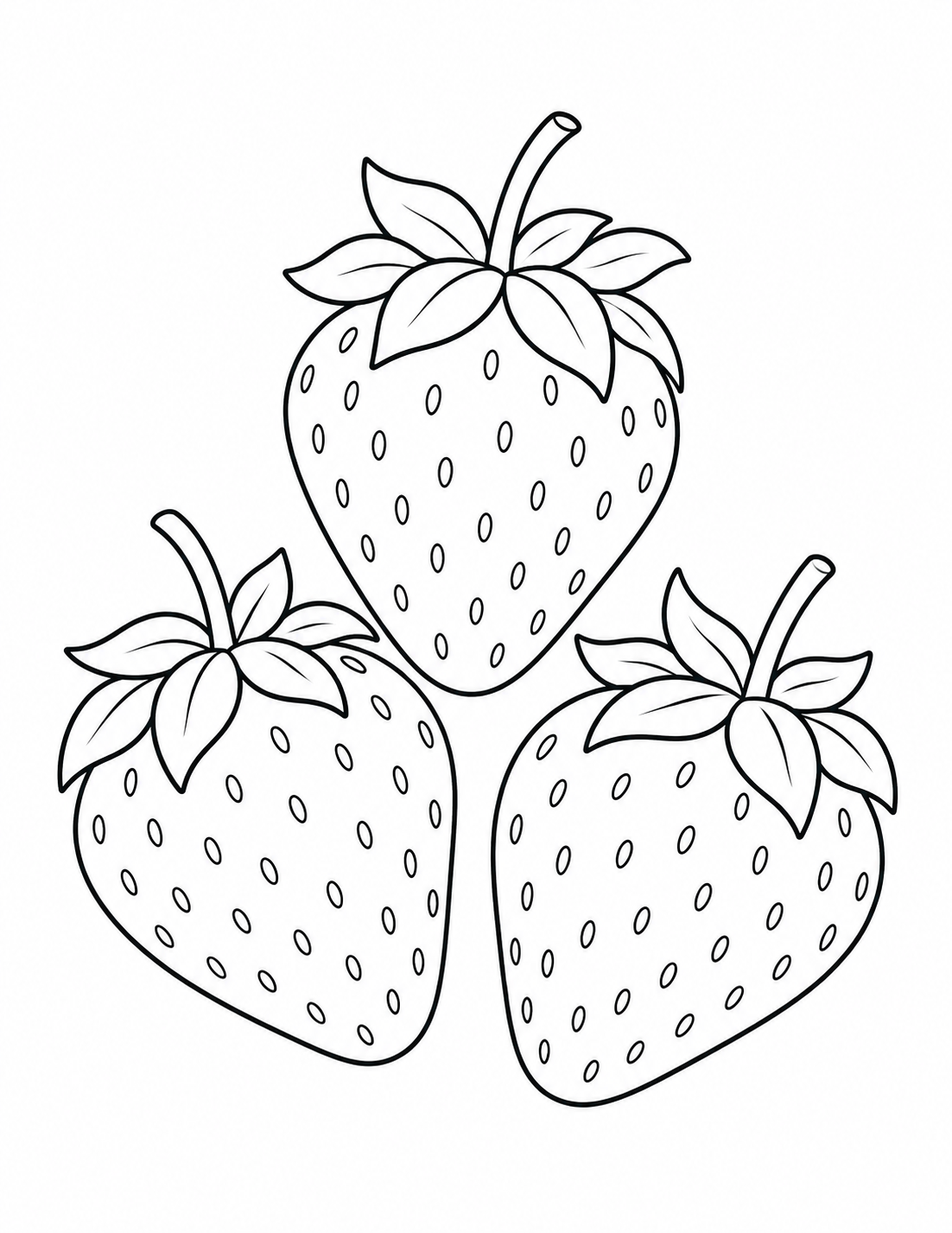 へたのついた三つのいちごの塗り絵
