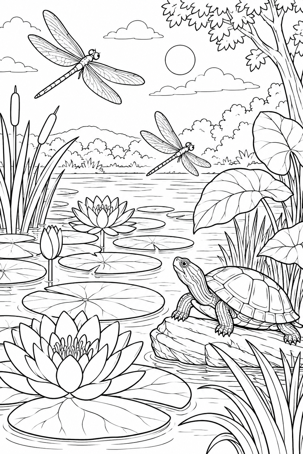 Coloriage Animaux au bord de l'étang — été