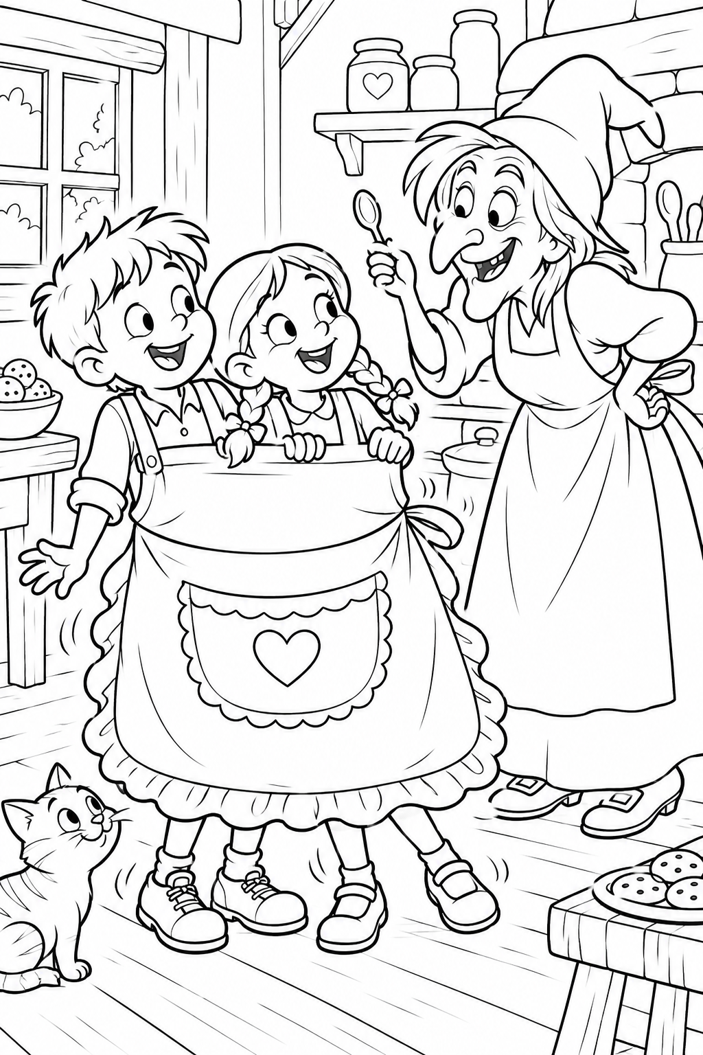 Hansel and Gretel:Two children in one giant apron(Comedy) coloring page