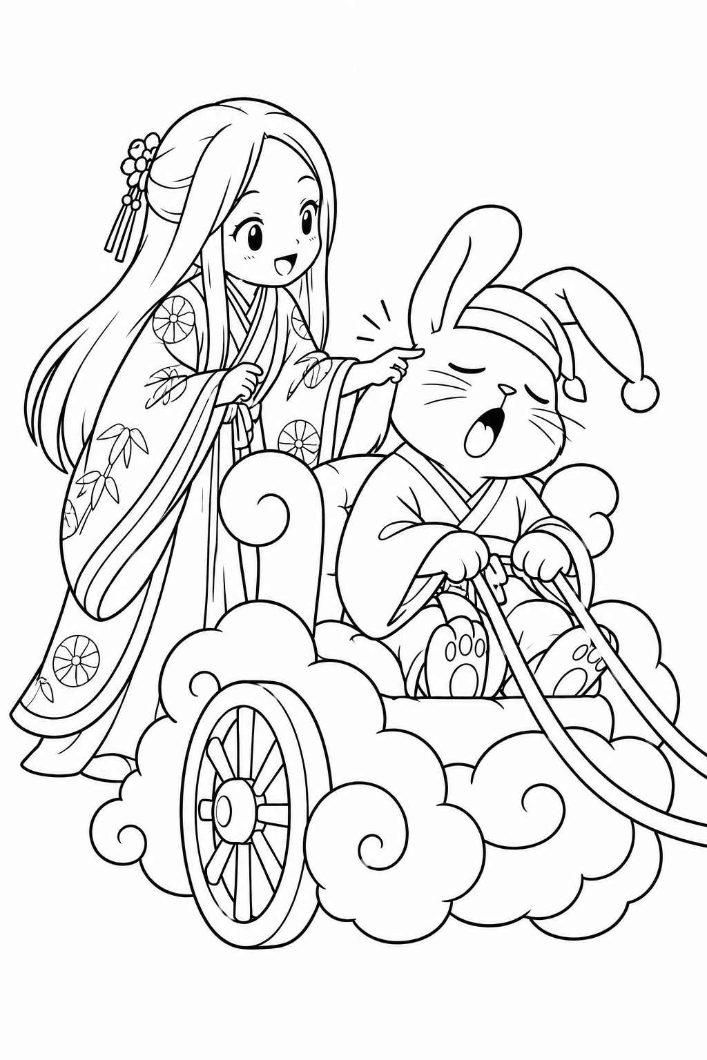 Kaguya's Rabbit Driver Oversleeps coloring page