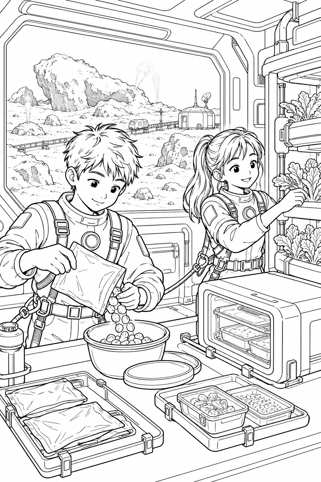 彗星の観測基地：宇宙食を作るキッチンの塗り絵