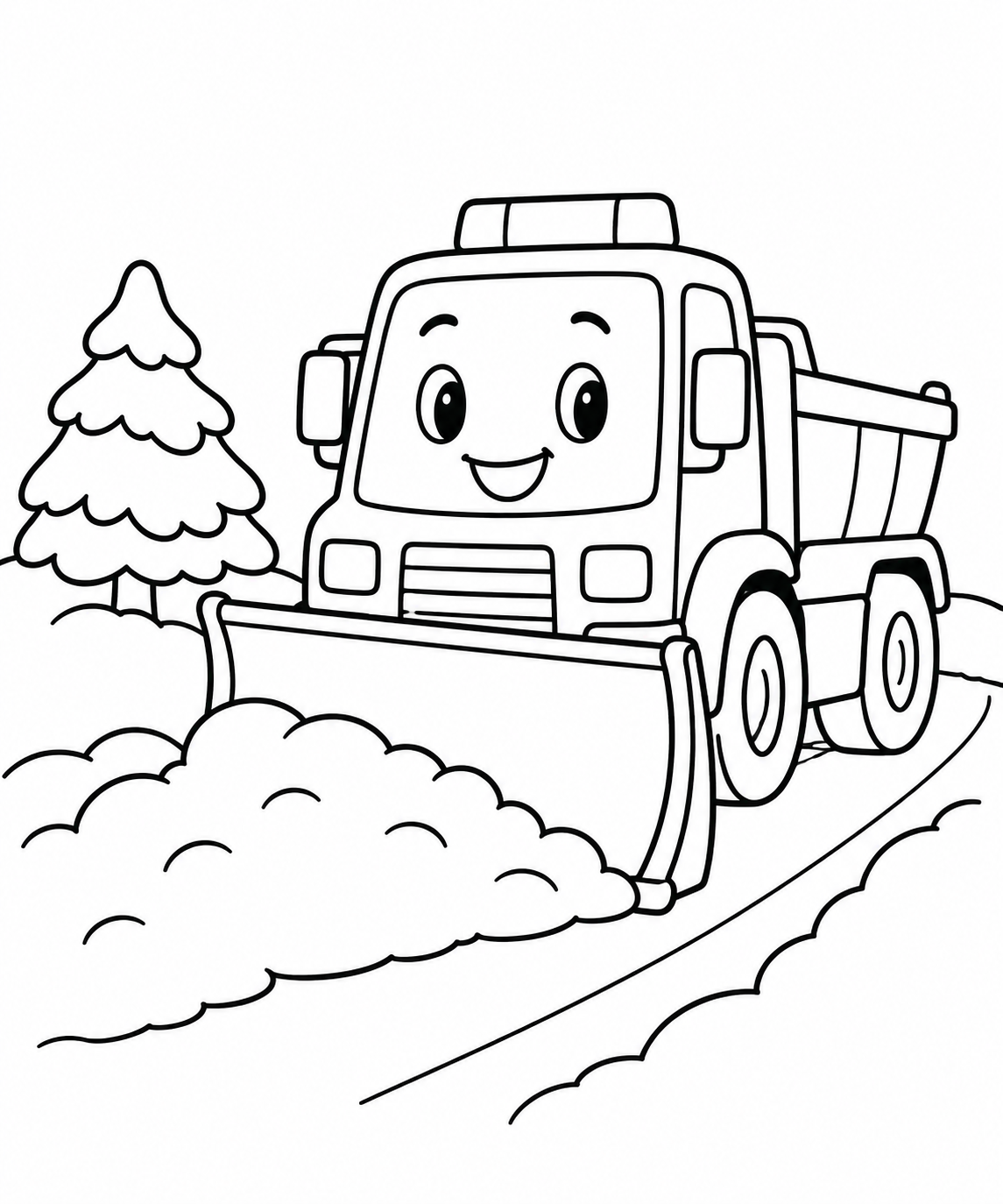 除雪車と雪の道の塗り絵