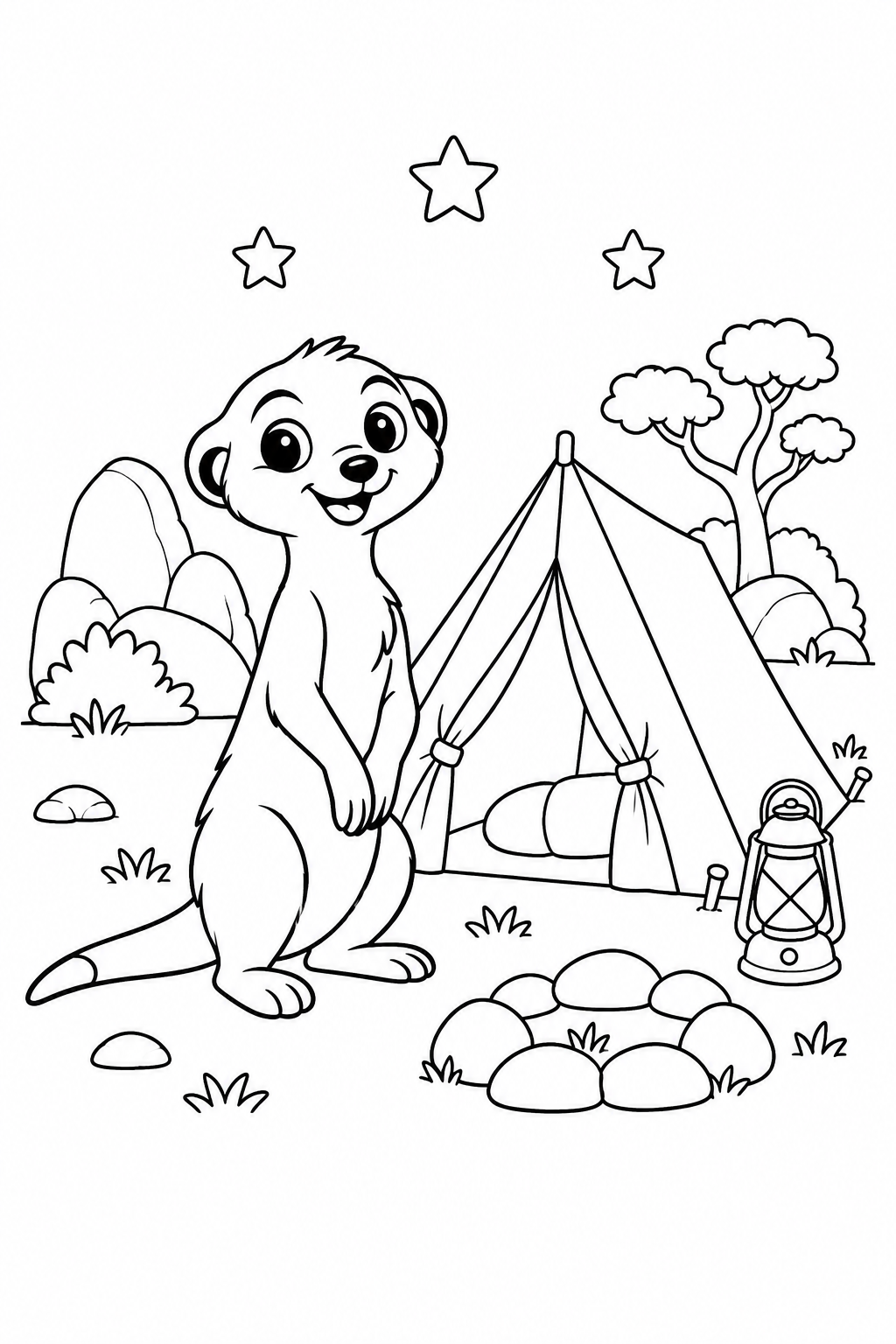Meerkat Camping under the Stars coloring page