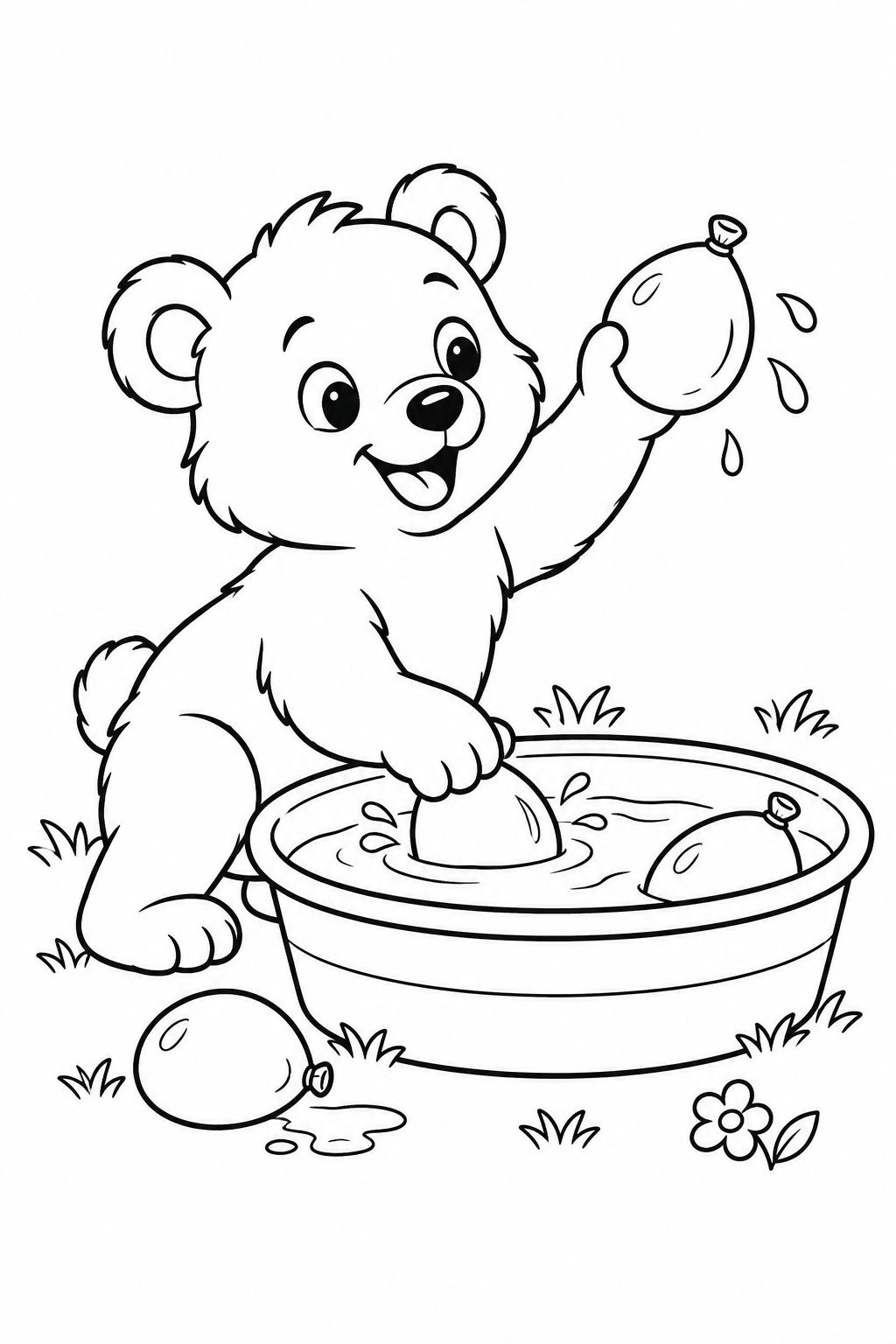 こぐまの水ふうせんの塗り絵