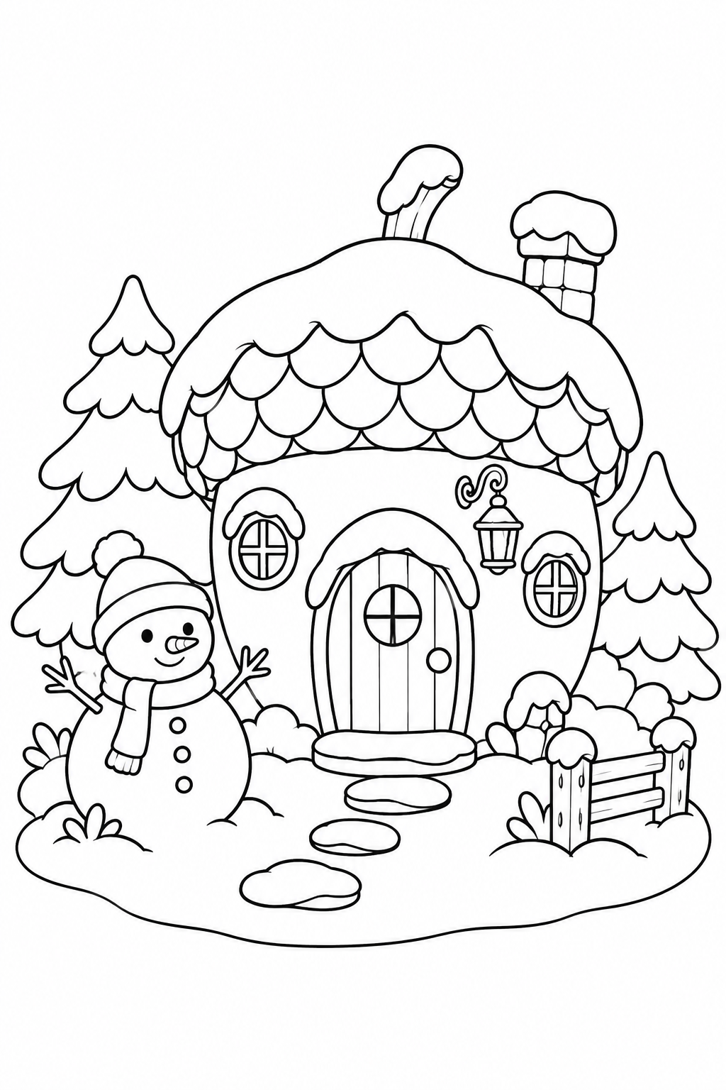 どんぐりのおうちの雪の日の塗り絵