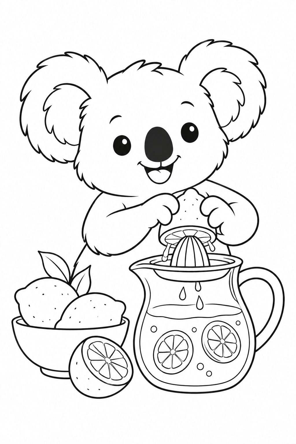 レモネードをしぼるコアラの塗り絵