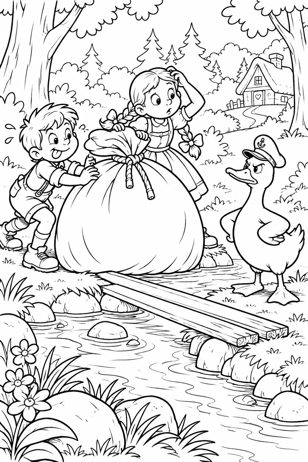 Hansel and Gretel:Captain Duck and the huge luggage(Comedy) coloring page