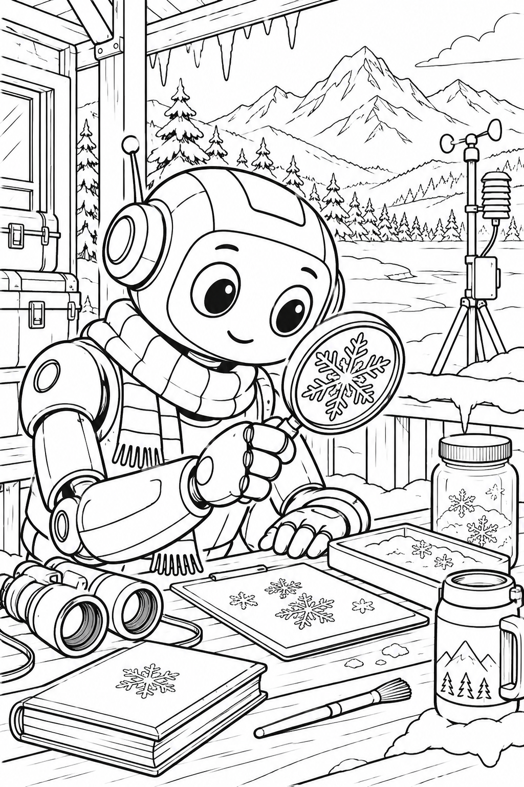 冬のロボットの自然調査の塗り絵