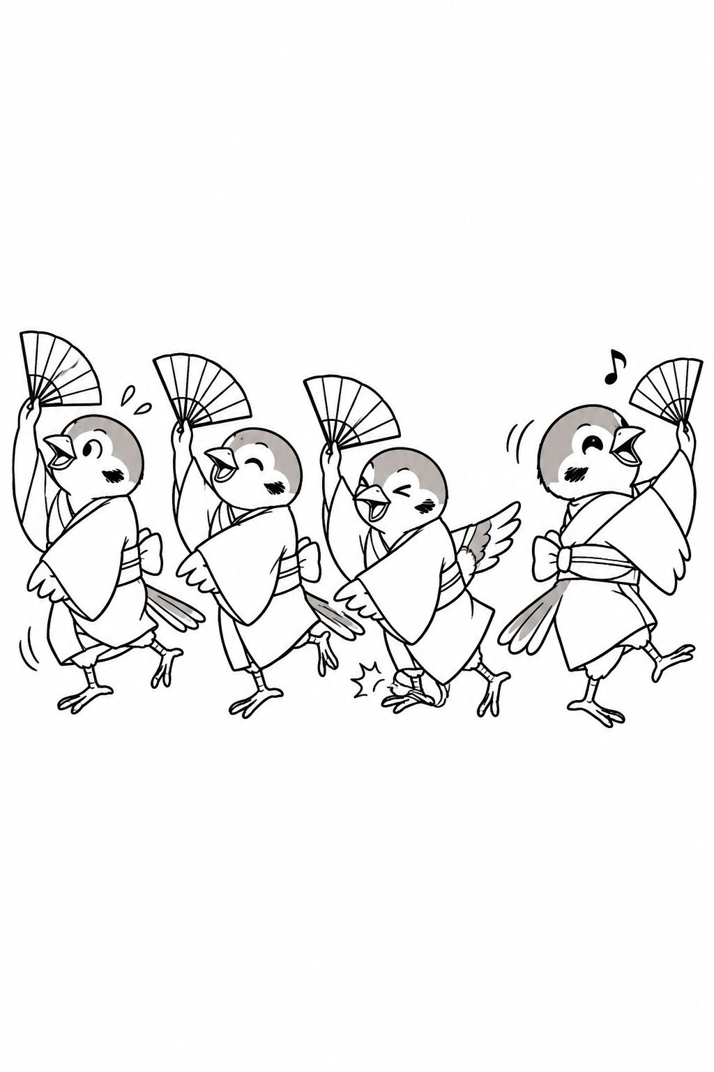 Dibujo de El gorrión de la lengua cortada — Un gorrión baila al revés para colorear