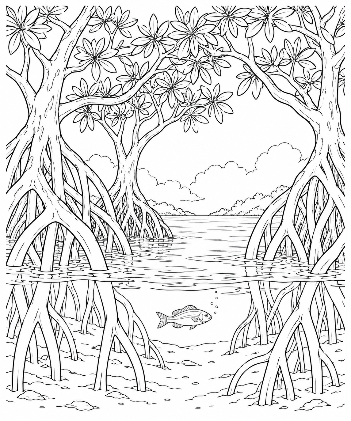 Coloriage Racines de mangrove vers la mer