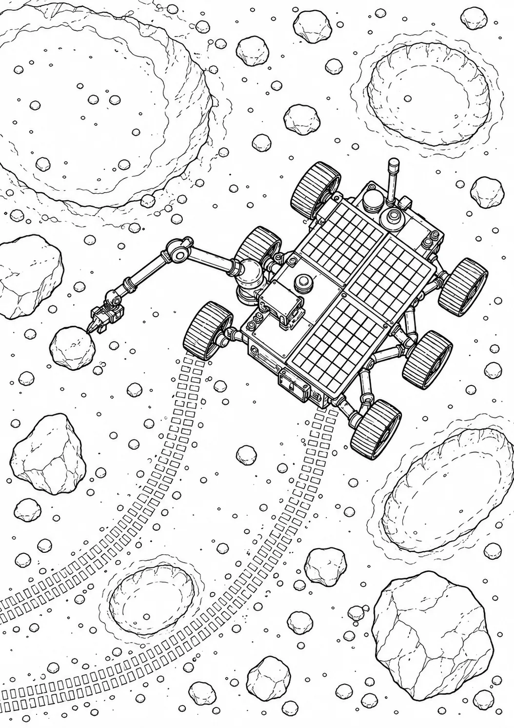 Rover Surveying a Crater coloring page