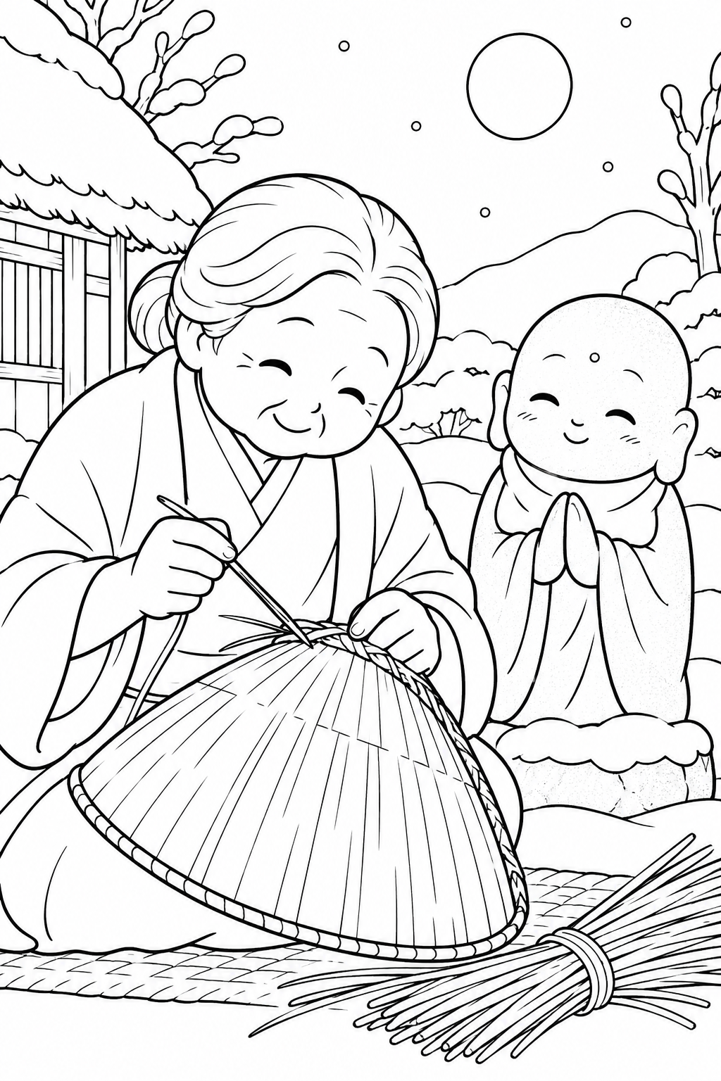 かさじぞう・笠をなおすやさしい手の塗り絵