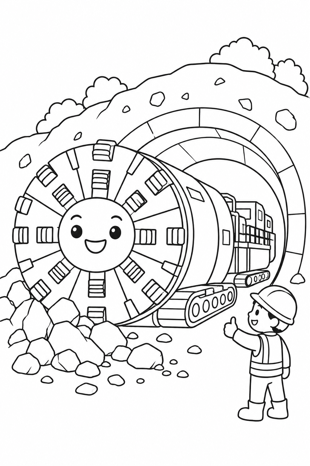 トンネル掘削機と丸い穴の塗り絵